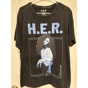 HER Graphic T Shirt Black Mineral Wash Mens XL R&B Singer Music Tour Band Tee